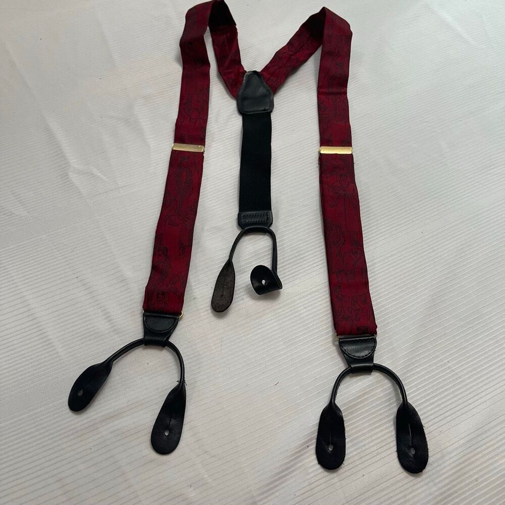 CAS Red Black Leather Germany Novelty People Print Suspenders Braces